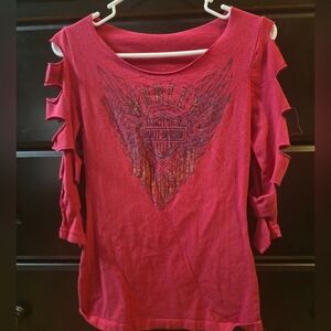 Harley-Davidson Women's Crimson Blouse with Graphic Design